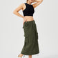 Women's Cargo Long Skirt Casual Streetwear Loose High Waist Front Split Maxi Skirt With Pocket Women's Cargo Long Skirts High Waisted Pencil Skirt Midi Length Jean Skirt With Cargo Pockets
