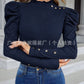 Bubble Sleeve Slim Leopard Buckle Personality Ruffled Top