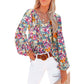 Women's Floral Chiffon Shirt Loose V-neck Casual Top