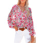 Women's Floral Chiffon Shirt Loose V-neck Casual Top