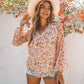 Women's Floral Chiffon Shirt Loose V-neck Casual Top