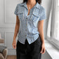 Hot Girl Plaid Short Sleeve Button Shirt Women's Clothing