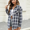 Casual Flannel Plaid Cufflink Long Sleeve