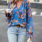 Women's Tops Casual Floral Print V Neck Long Sleeve Shirts Loose Chiffon Blouses Shirts Tops