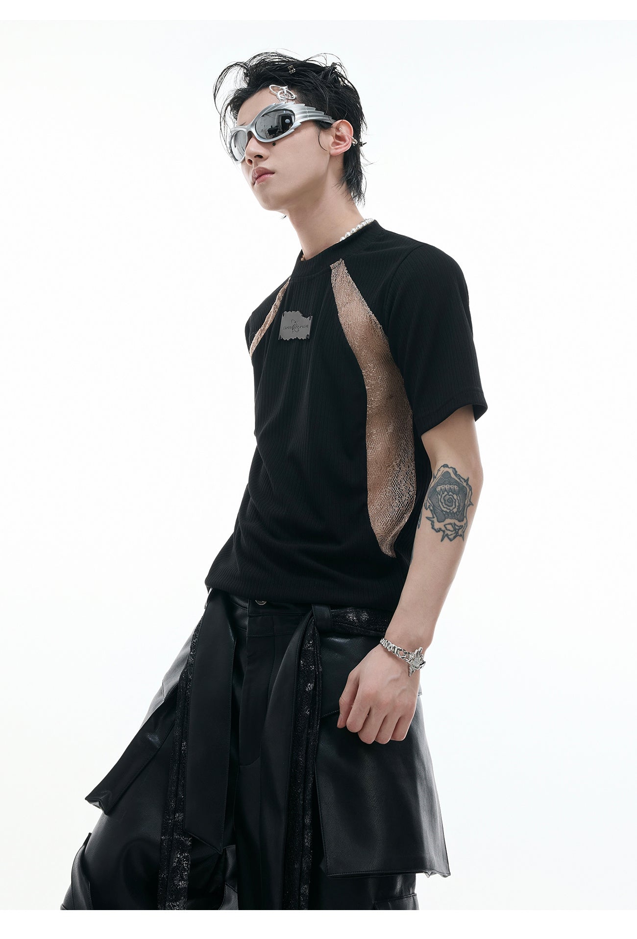 Niche Deconstruction Contrast Color Retro Short-sleeved Slim-fit Pit Texture Bottoming Shirt