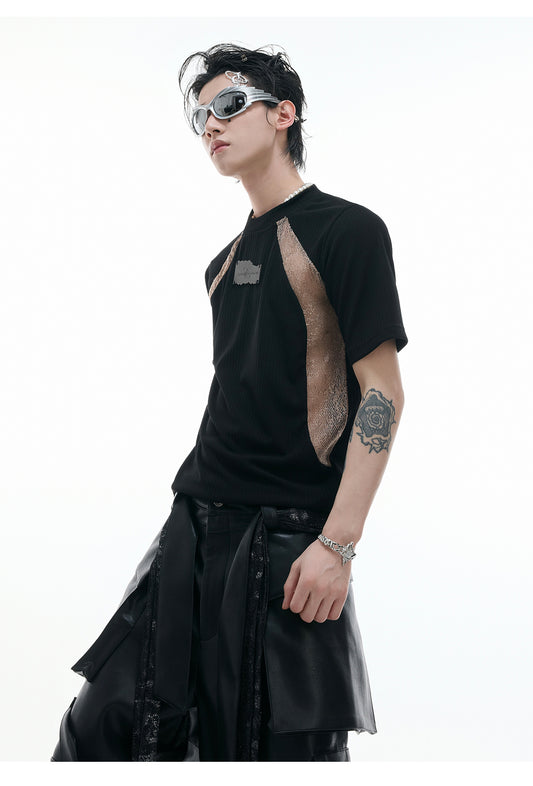 Niche Deconstruction Contrast Color Retro Short-sleeved Slim-fit Pit Texture Bottoming Shirt