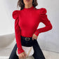 Bubble Sleeve Slim Leopard Buckle Personality Ruffled Top