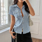 Hot Girl Plaid Short Sleeve Button Shirt Women's Clothing