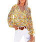 Women's Floral Chiffon Shirt Loose V-neck Casual Top