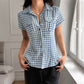 Hot Girl Plaid Short Sleeve Button Shirt Women's Clothing