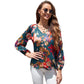 Women's Floral Chiffon Shirt Loose V-neck Casual Top